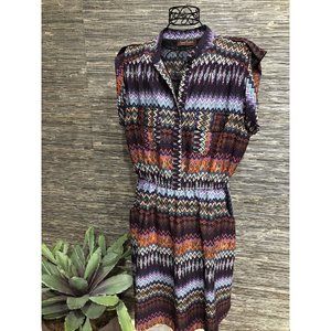 2X Plus Dress Sleeveless Multicolor Stripes Pocket